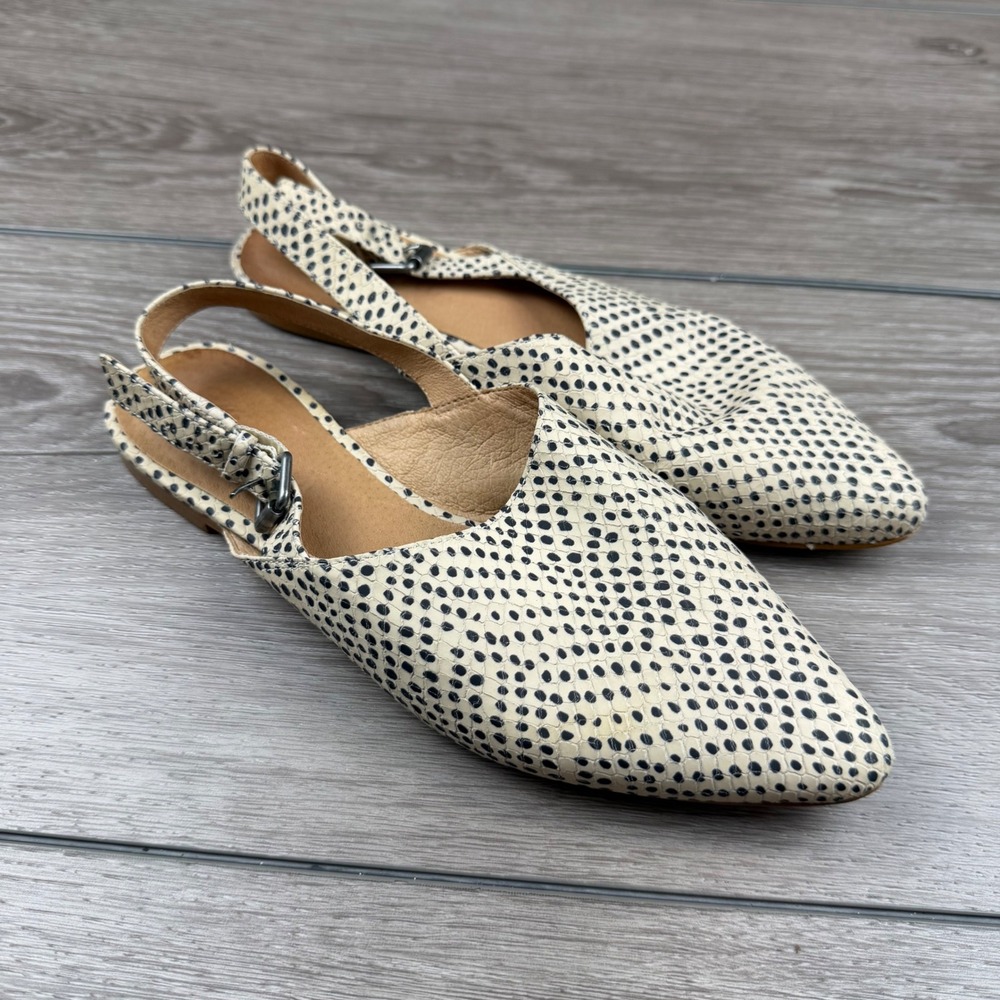 Madewell Womens The Adelle Slingback Flat Dotted Snakeskin Cream Black 7